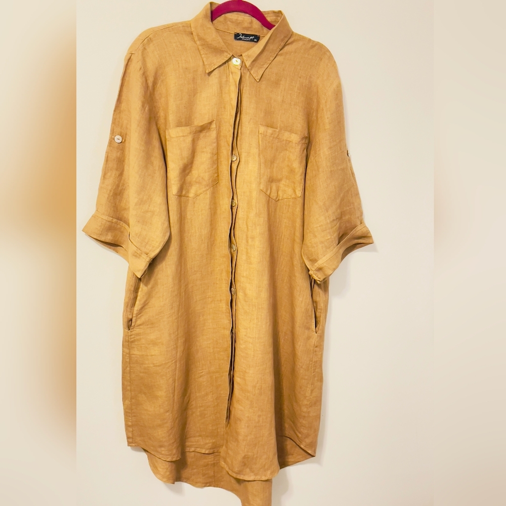Elegant Tan Linen Dress Size M/L But Fits Like XL